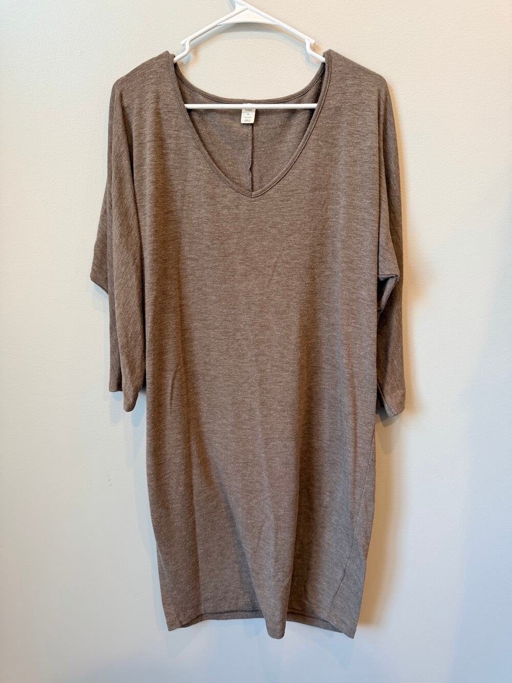 Old Navy V-Neck Shift Dress Medium M Brown Heathered Sweater Dolman Sleeve